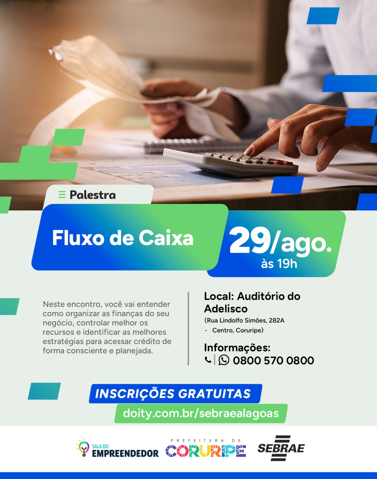 Sala do Empreendedor de Coruripe em parceria com o Sebrae promove palestra gratuita sobre fluxo de caixa e acesso ao crédit